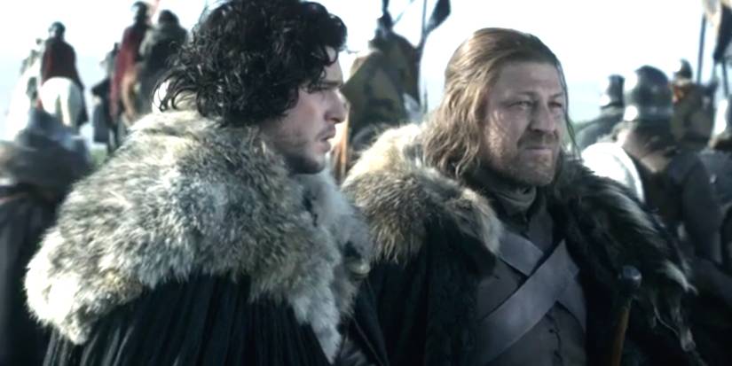 Jon Snow (Kit Harington) and Ned Stark (Sean Bean) in the last time they see each other in Game of Thrones