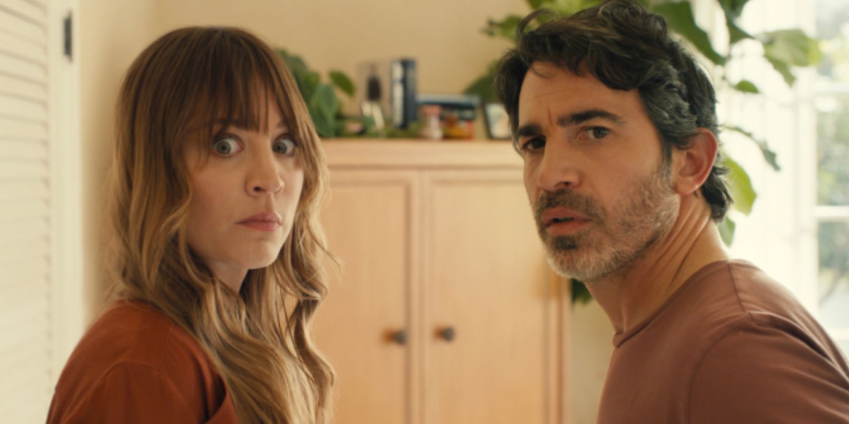 Kaley Cuoco and Chris Messina looking towards camera in Based On A True Story