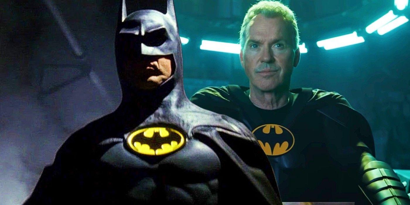 Composite image of Michael Keaton&rsquo;s Batman from the 1989 mvoie and from The Flash.