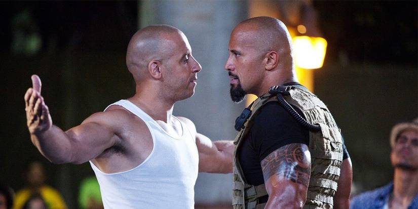 The Rock and Vin Diesel facing off in The Fate of the Furious