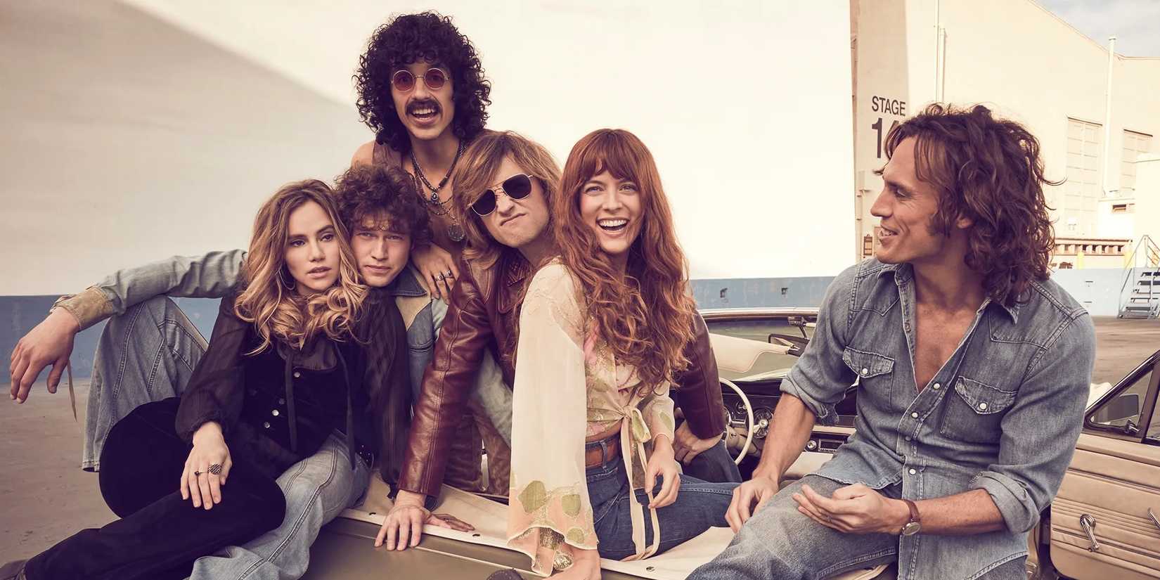 The band in a studio in Daisy Jones and the Six