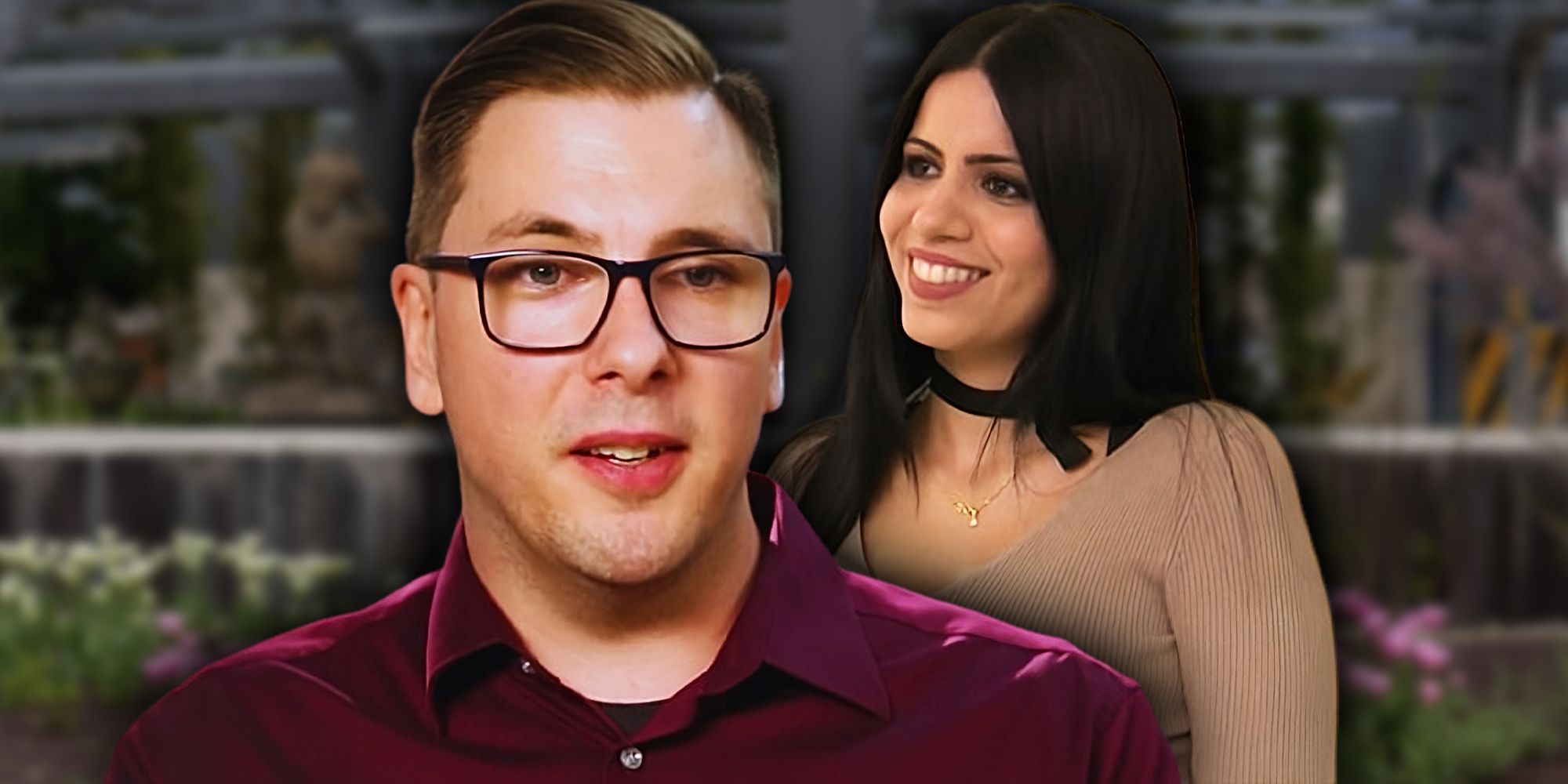 Colt Johnson and Larissa Lima from 90 Day Fiancé montage colt in burgundy larissa in beige