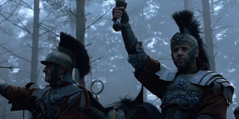 Russell Crowe as General Maximus in the opening scene of Gladiator