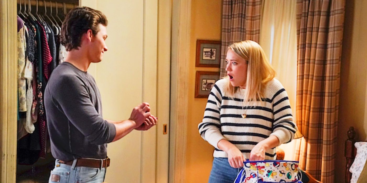 Georgie (Montana Jordan) shows a shocked Mandy (Emily Osment) an engagement ring in Young Sheldon Season 6 finale