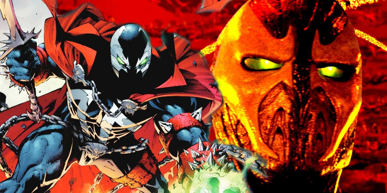 Imagem comparativa entre a versão animada e live-action de Spawn