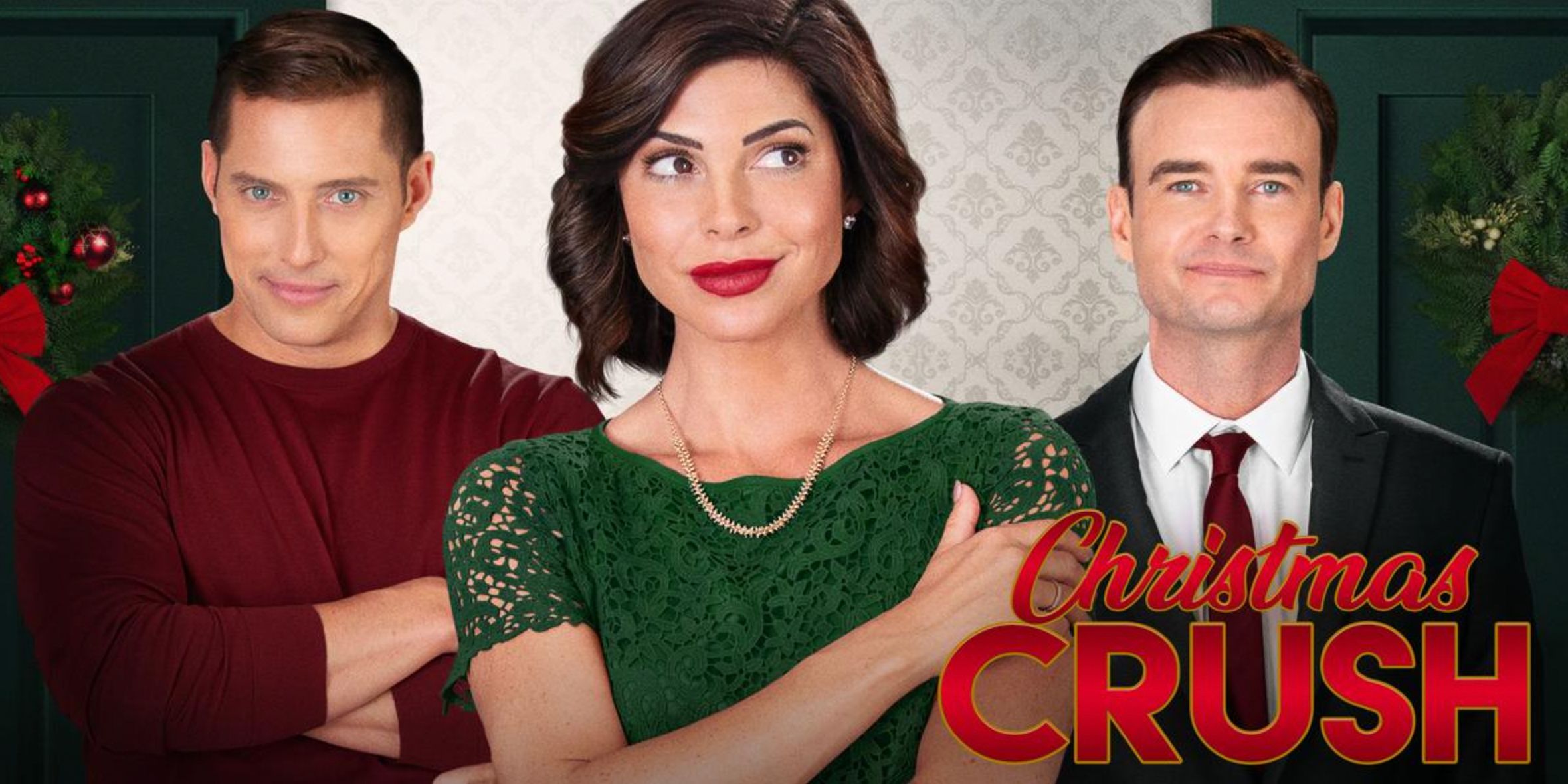 Chris Violette, Cindy Sampson, and Robin Dunne in the Christmas Crush promotional artwork