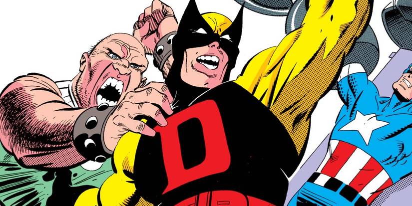 Demolition Man fights villains next to a captured Captain America