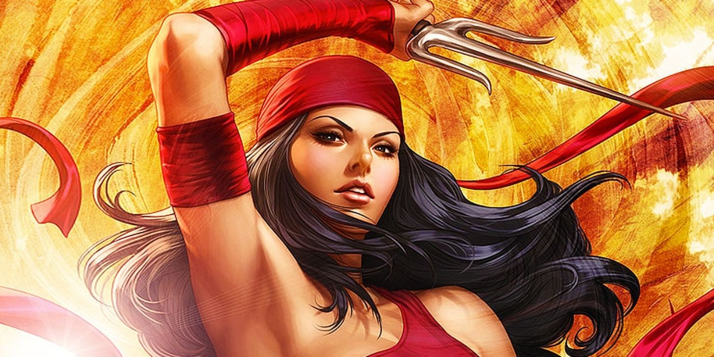 Elektra posing with a sai in Marvel Comics. 