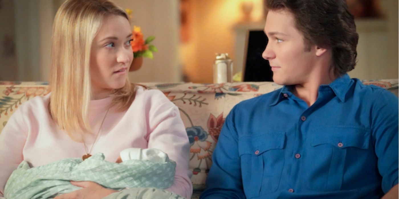 Emily Osment's Mandy and Montana Jordan's Georgie with their baby on Young Sheldon