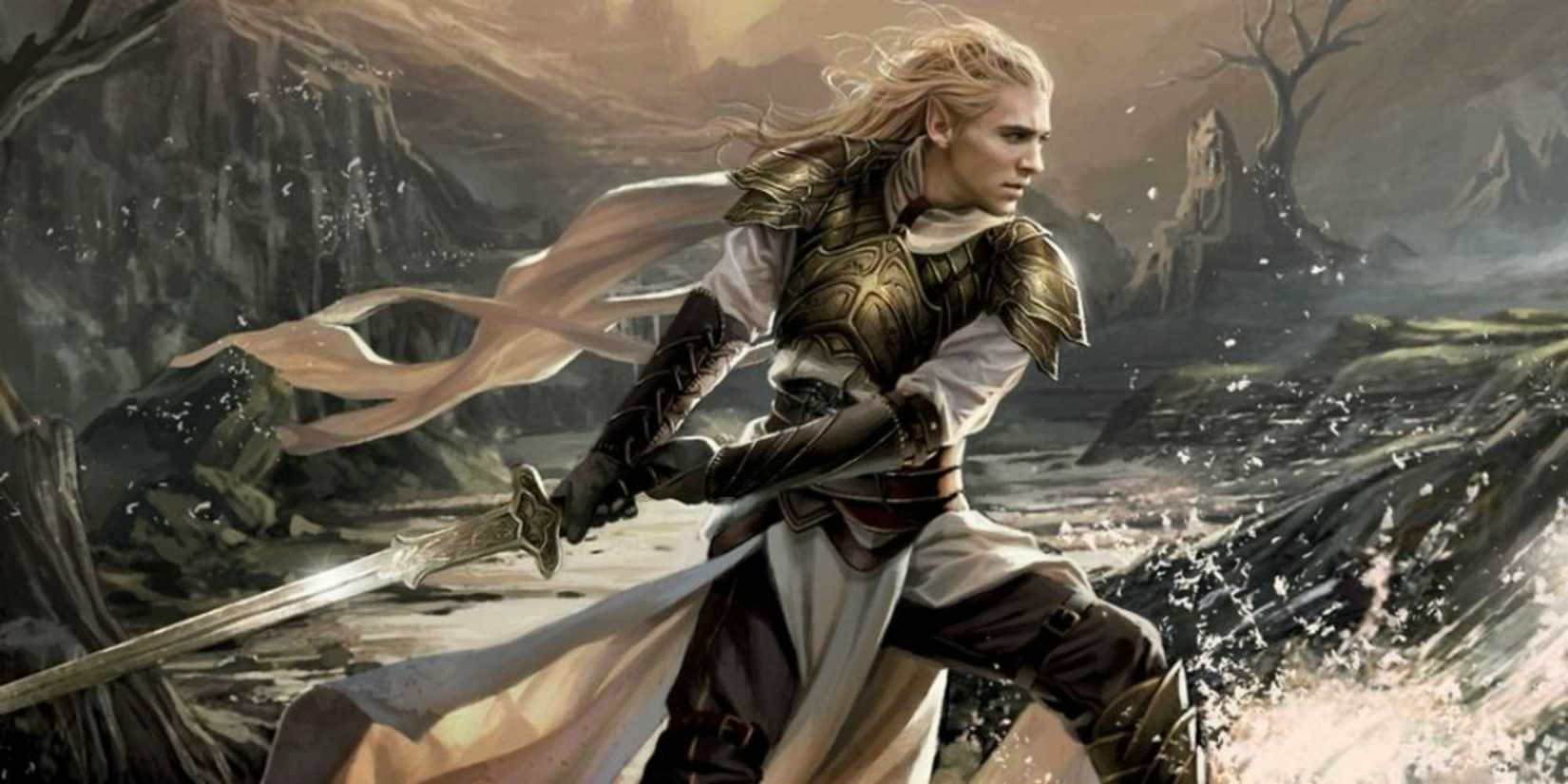 An illustration of Glorfindel in Middle Earth, wielding a sword