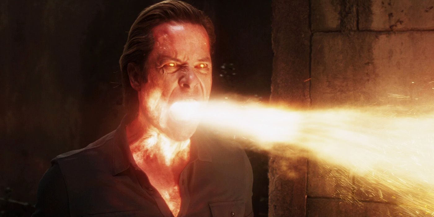 Guy Pearce as Aldrich Killian using his Extremis powers in Iron Man 3