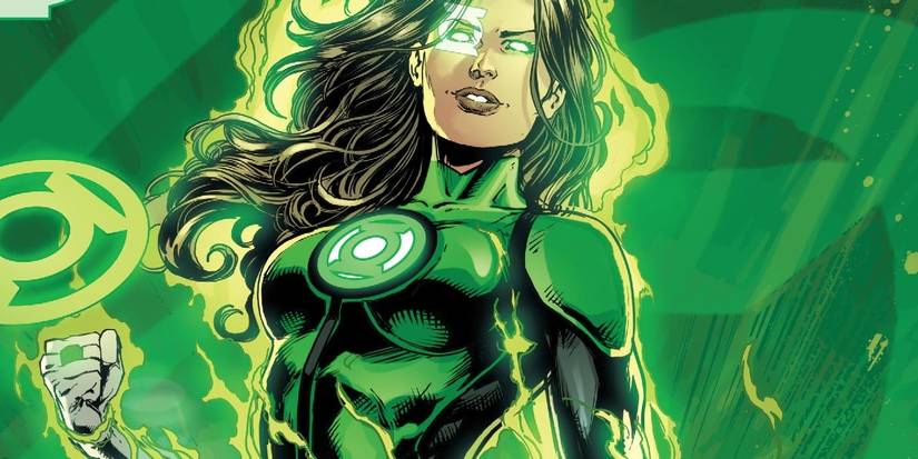 Comic book art: Jessica Cruz, DC Green Lantern whose mask is made out of energy from her power ring.