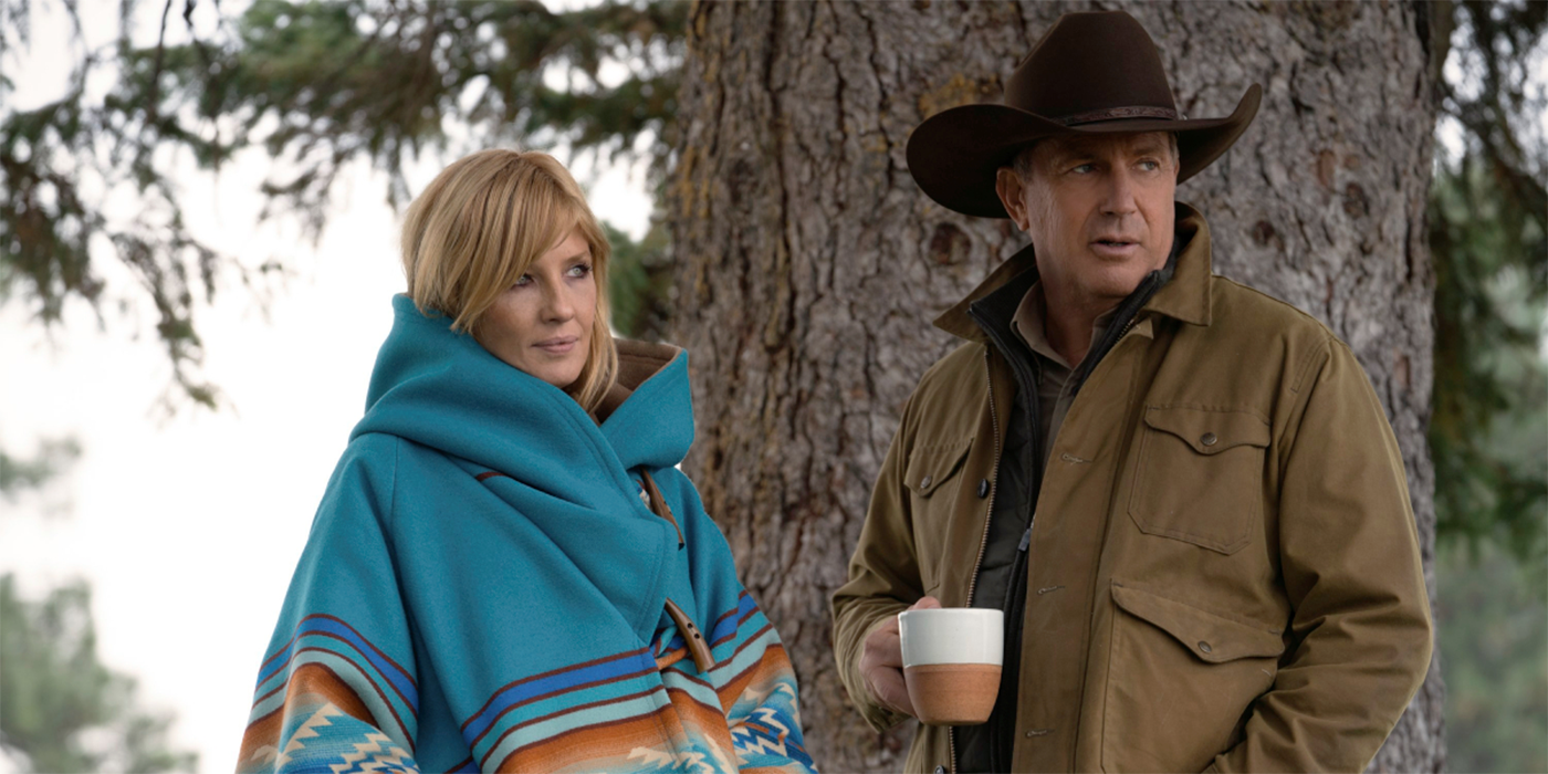 John and Beth Dutton standing outside in Yellowstone