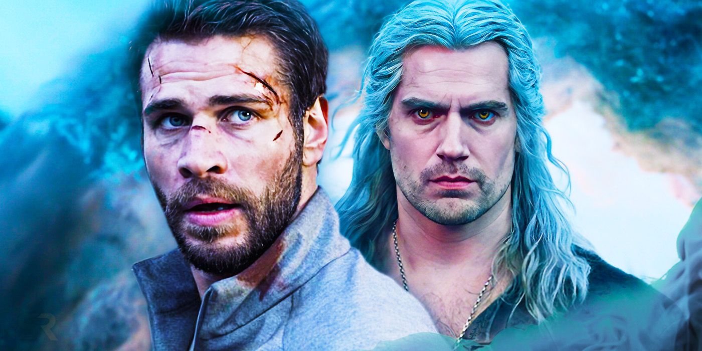 A composite image of Liam Hemsworth with Henry Cavill as Geralt of Rivia in The Witcher