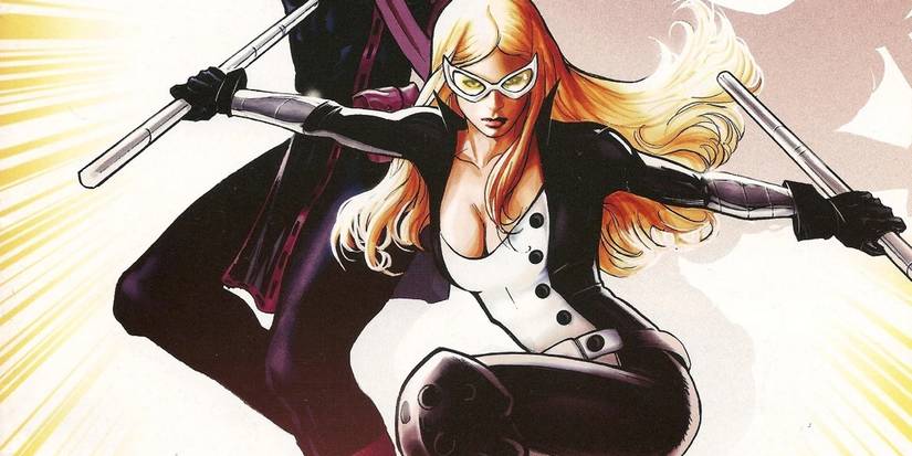 Mockingbird poses with her batons in Marvel Comics