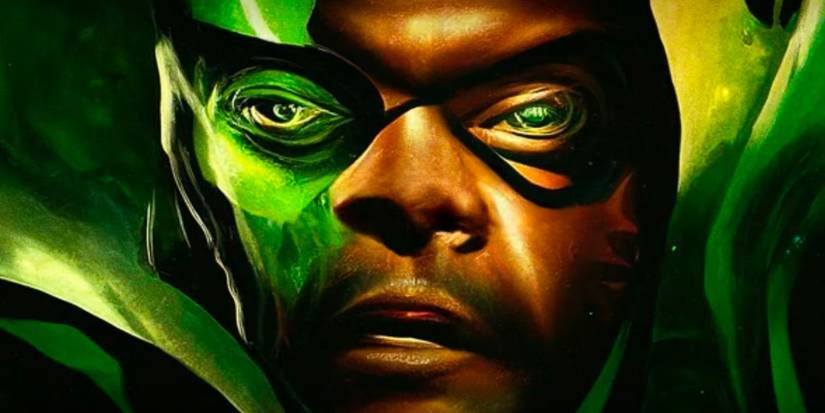 Shot of half-Nick Fury half-Skrull from Secret Invasion's AI opening credits.