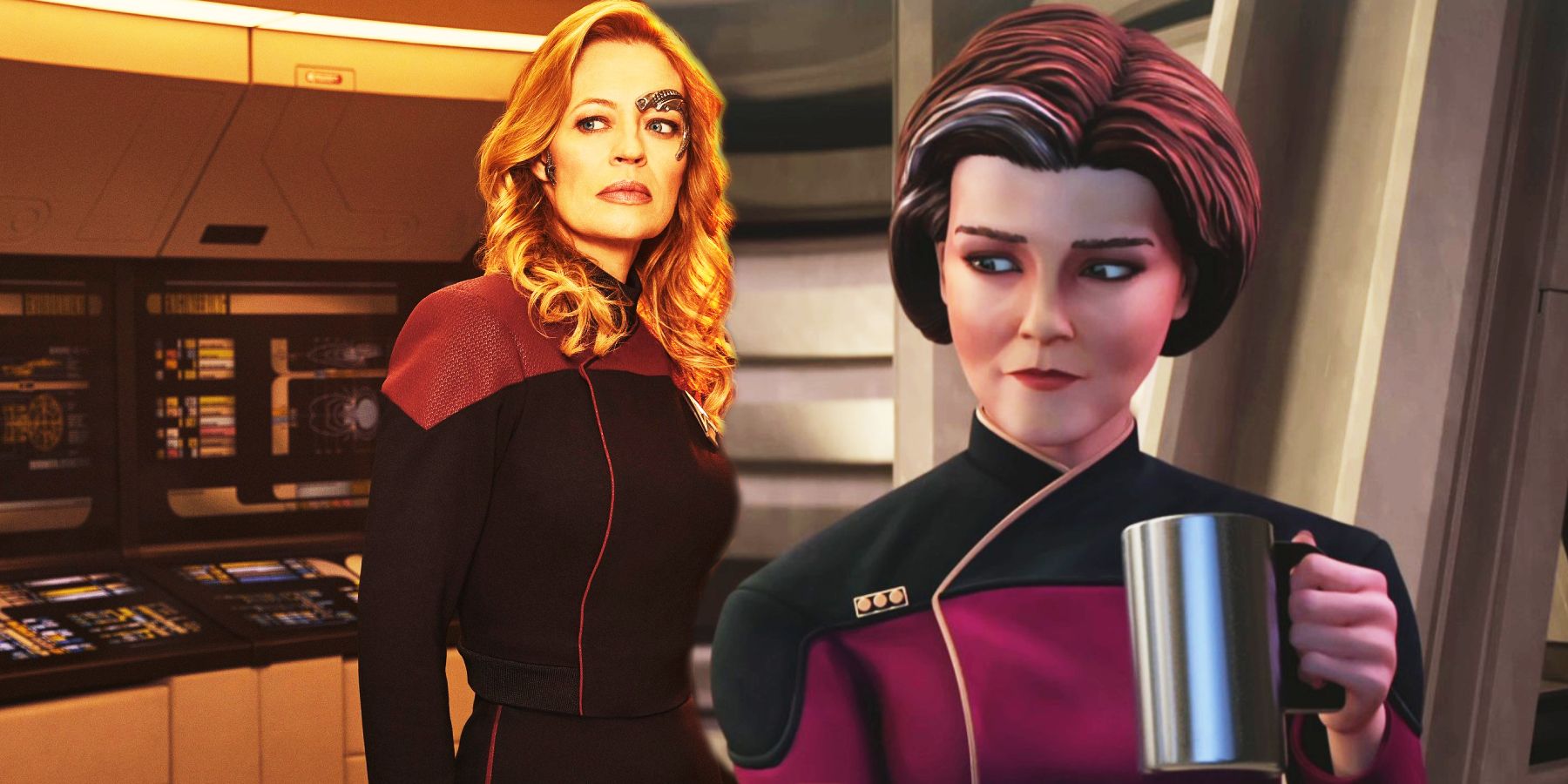 Capitão Sete no Nove e Almirante Kathryn Janeway em Star Trek