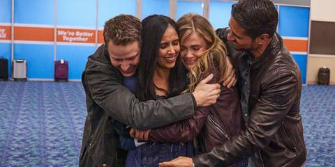 The joyful ending on Manifest asa Ben, Saanvi, Michaela, and Jared hug in the airport