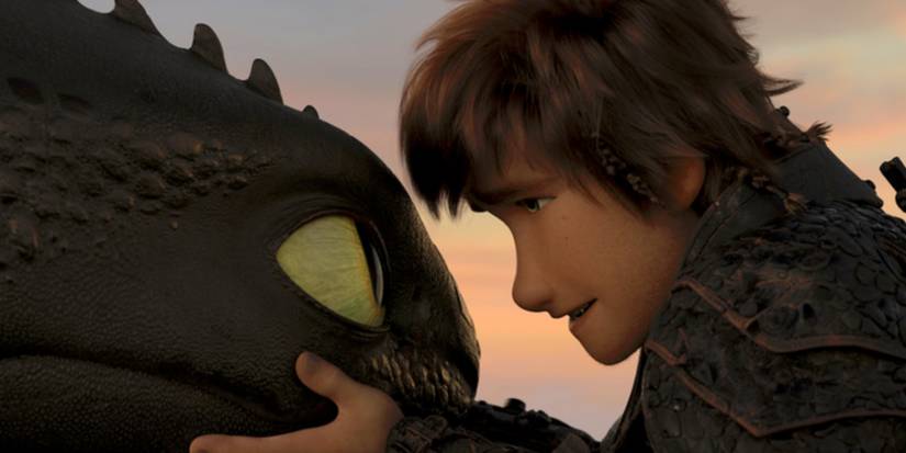 Hiccup holding Toothless' face in How to Train Your Dragon: The Hidden World