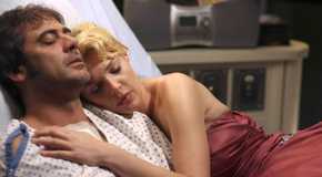 Izzie Stevens hugging Denny as he dies in Grey's Anatomy.