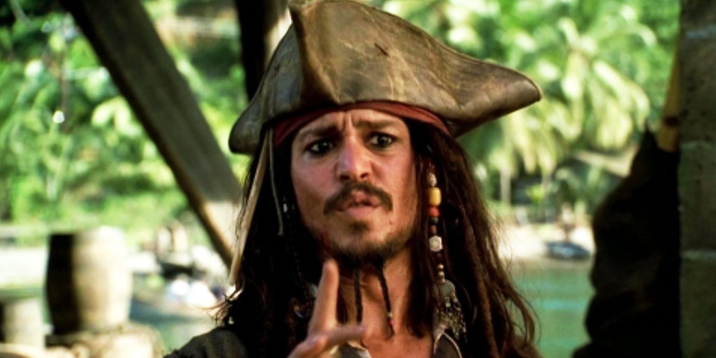 Johnny Depp as Jack Sparrow speaking in Pirates of the Caribbean.