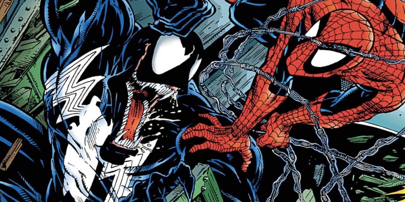  Classic Todd McFarlane versions of Venom (left) and Spider-Man (right) facing off against one another