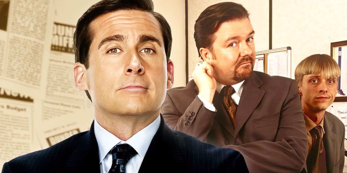 Steve Carell as Michael Scott and Ricky Gervais as David Brent in The Office.