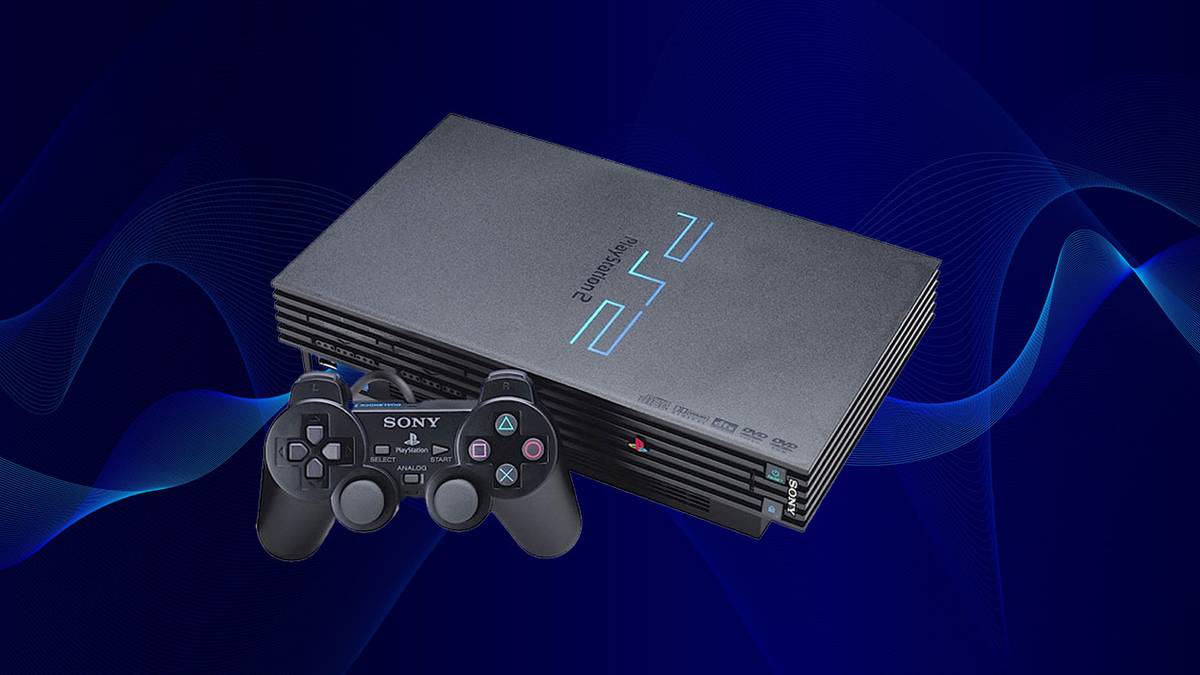 PlayStation 2 console on blue background