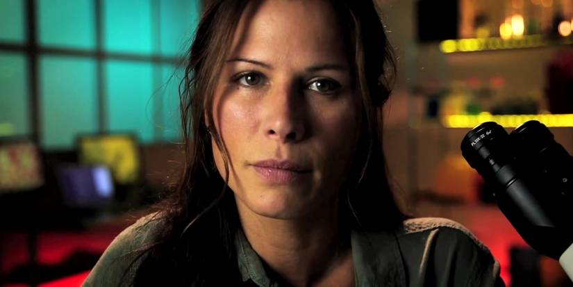 Rachel Scott (Rhona Mitra) recording her video diary on The Last Ship