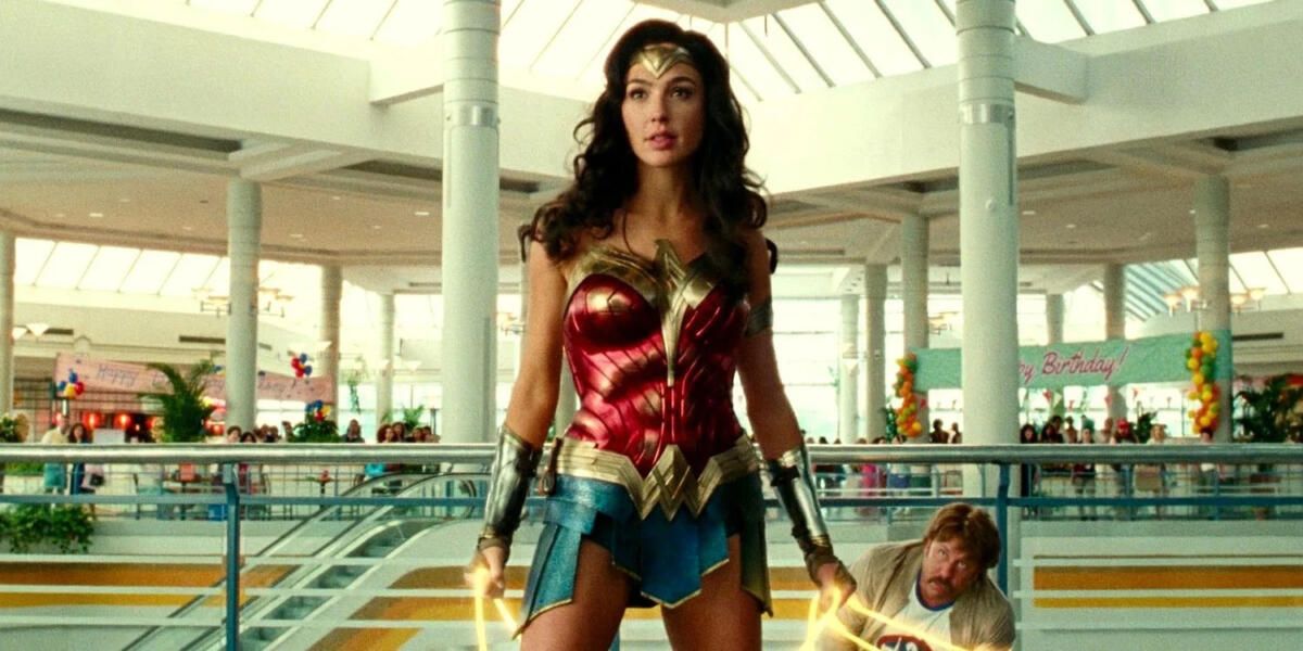 Gal Gadot in a mall in Wonder Woman 1984.