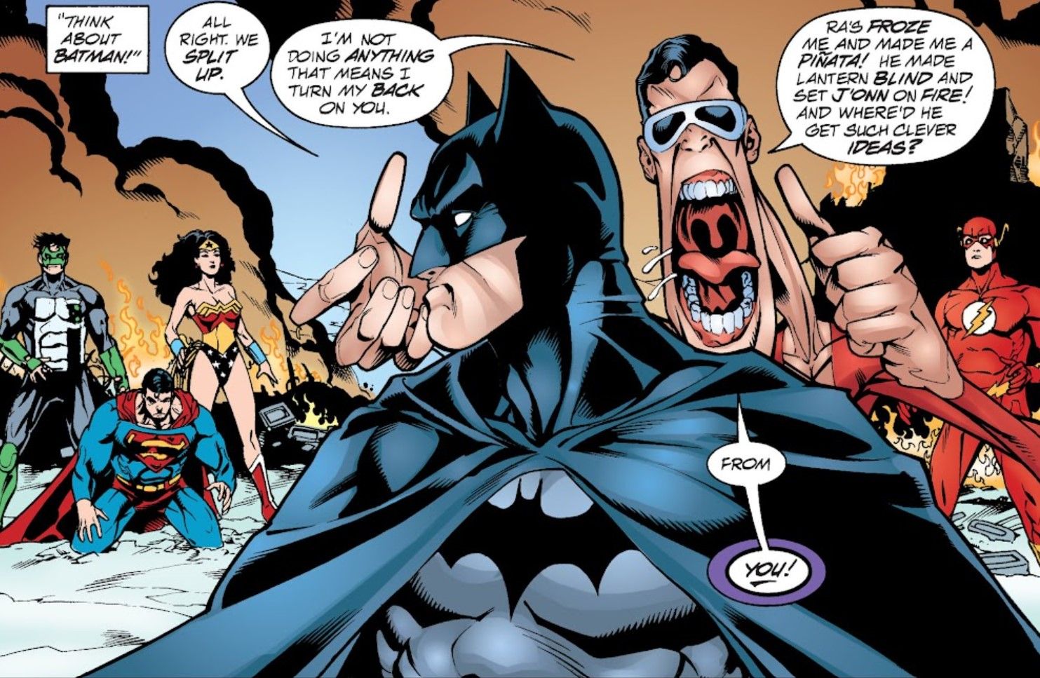 The JLA angry at Batman in JLA vol 1 #46