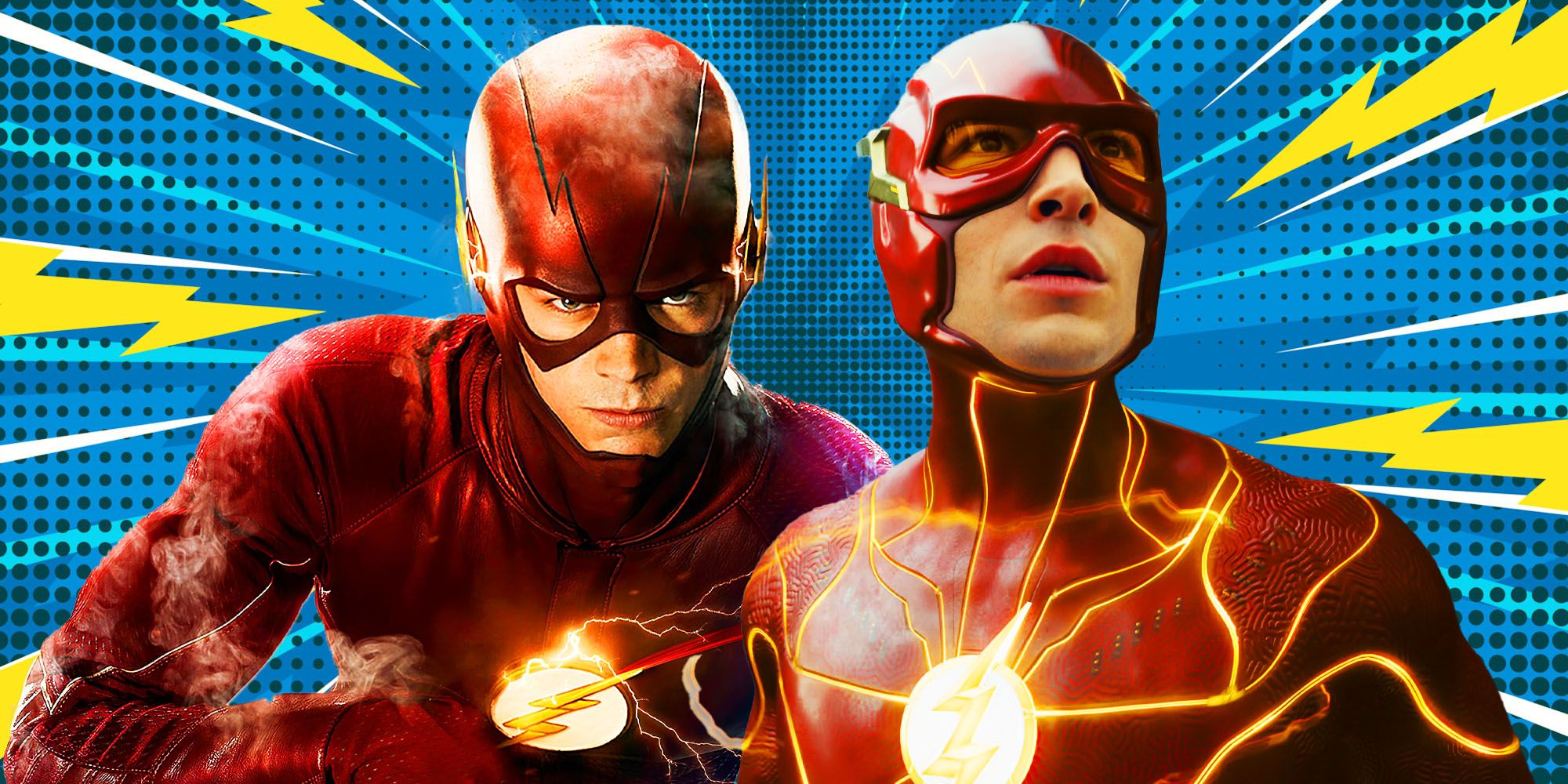 Grant Gustin as Barry Allen on The CW's The Flash and Ezra Miller as Barry Allen on The Flash