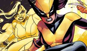 Side-by-side of Laura Kinney out of costume, and in costume as Talon