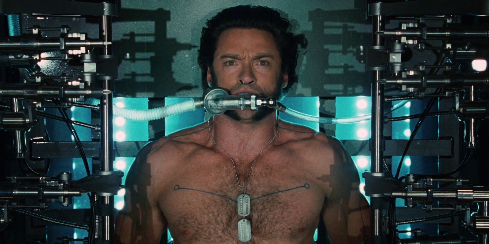 Hugh Jackman as Wolverine in the Weapon X program tank in X2