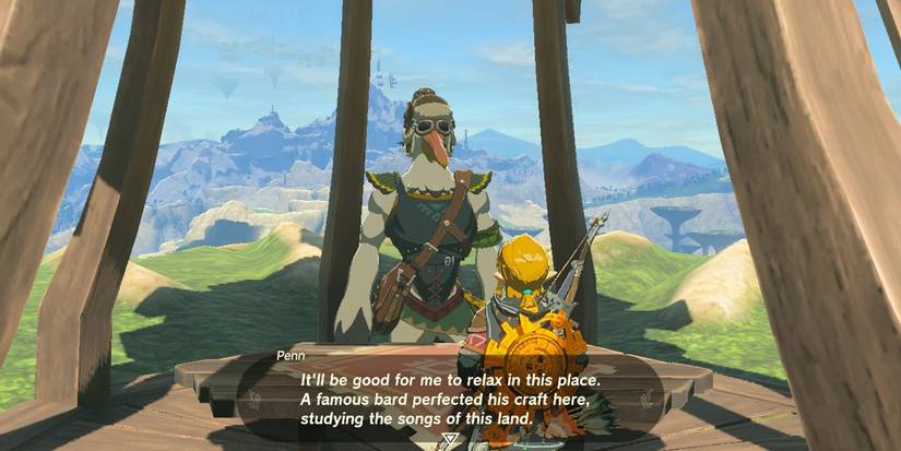 Penn referring to Kass in The Legend of Zelda: Tears of the Kingdom at Washa's Bluff.