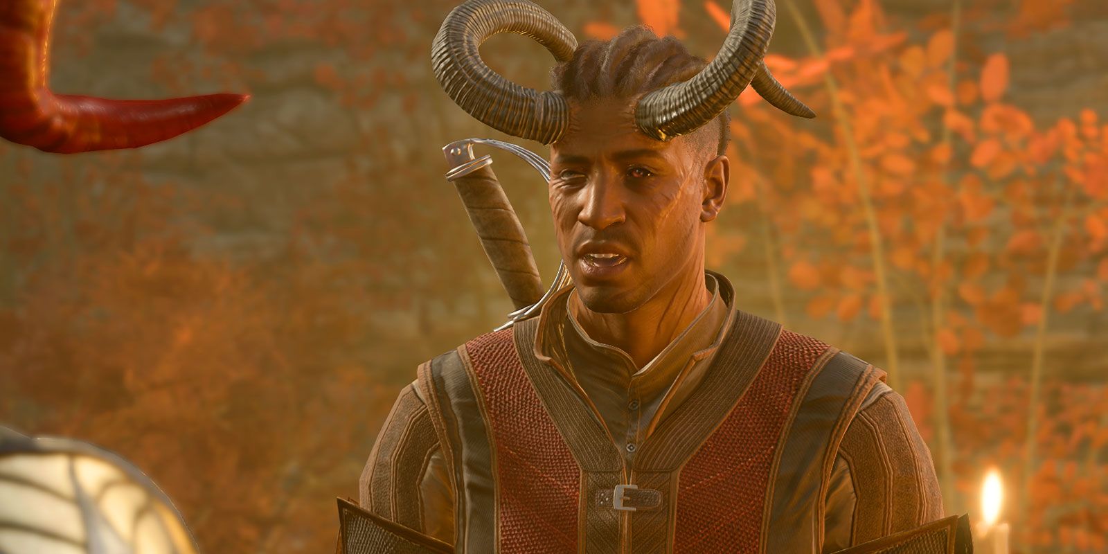 Wyll's as a demon in Baldur's Gate 3 during the fall. 