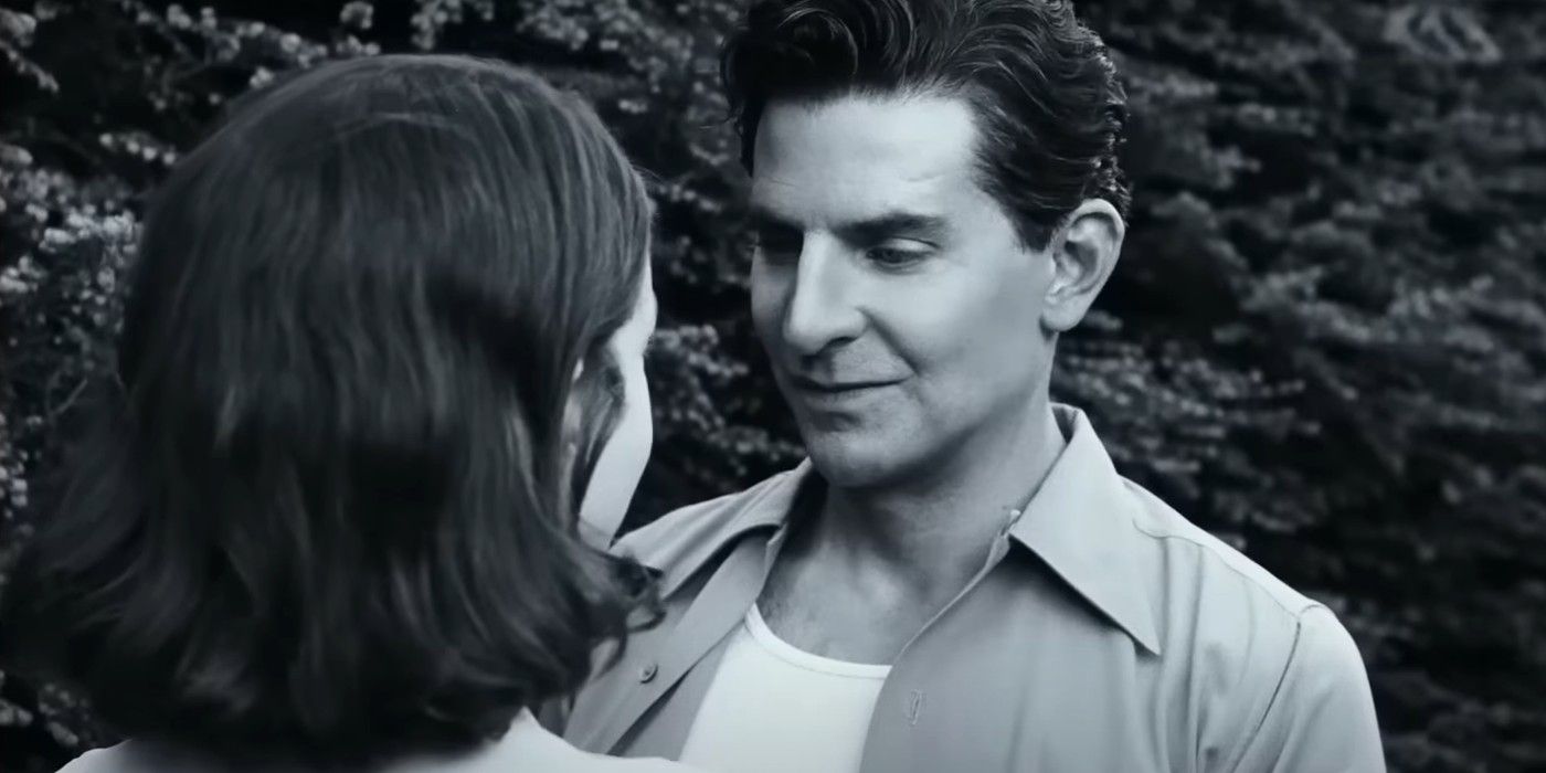 Bradley Cooper as Leonard Bernstein looking at Carey Mulligan in Maestro