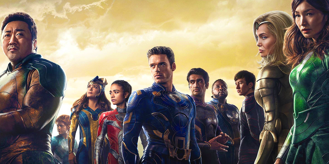 Promo image of Earth's Eternals team standing together in the MCU