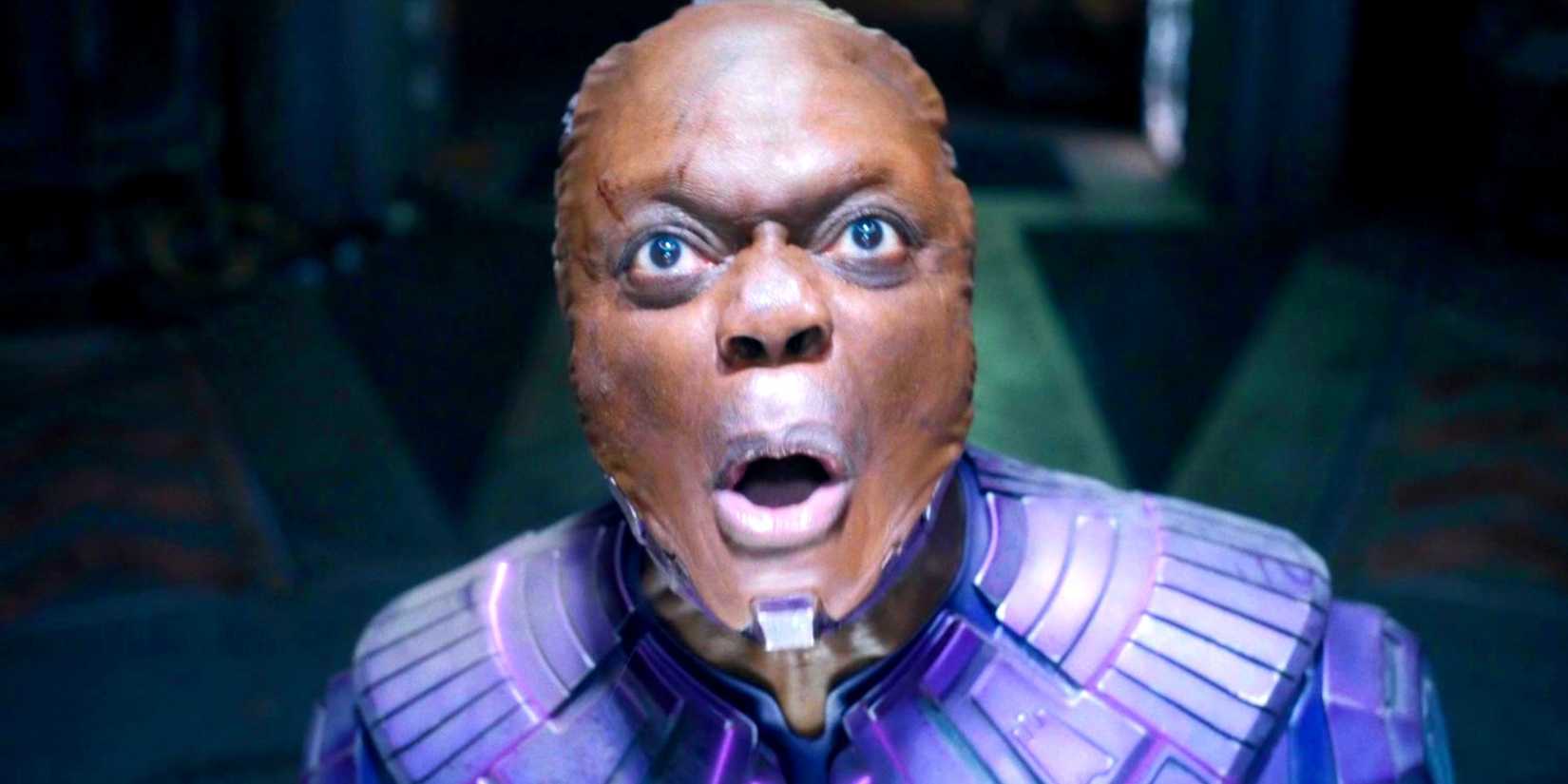 Chukwudi Iwuji como o Alto Evolucionário gritando de raiva em Guardiões da Galáxia Vol. 3
