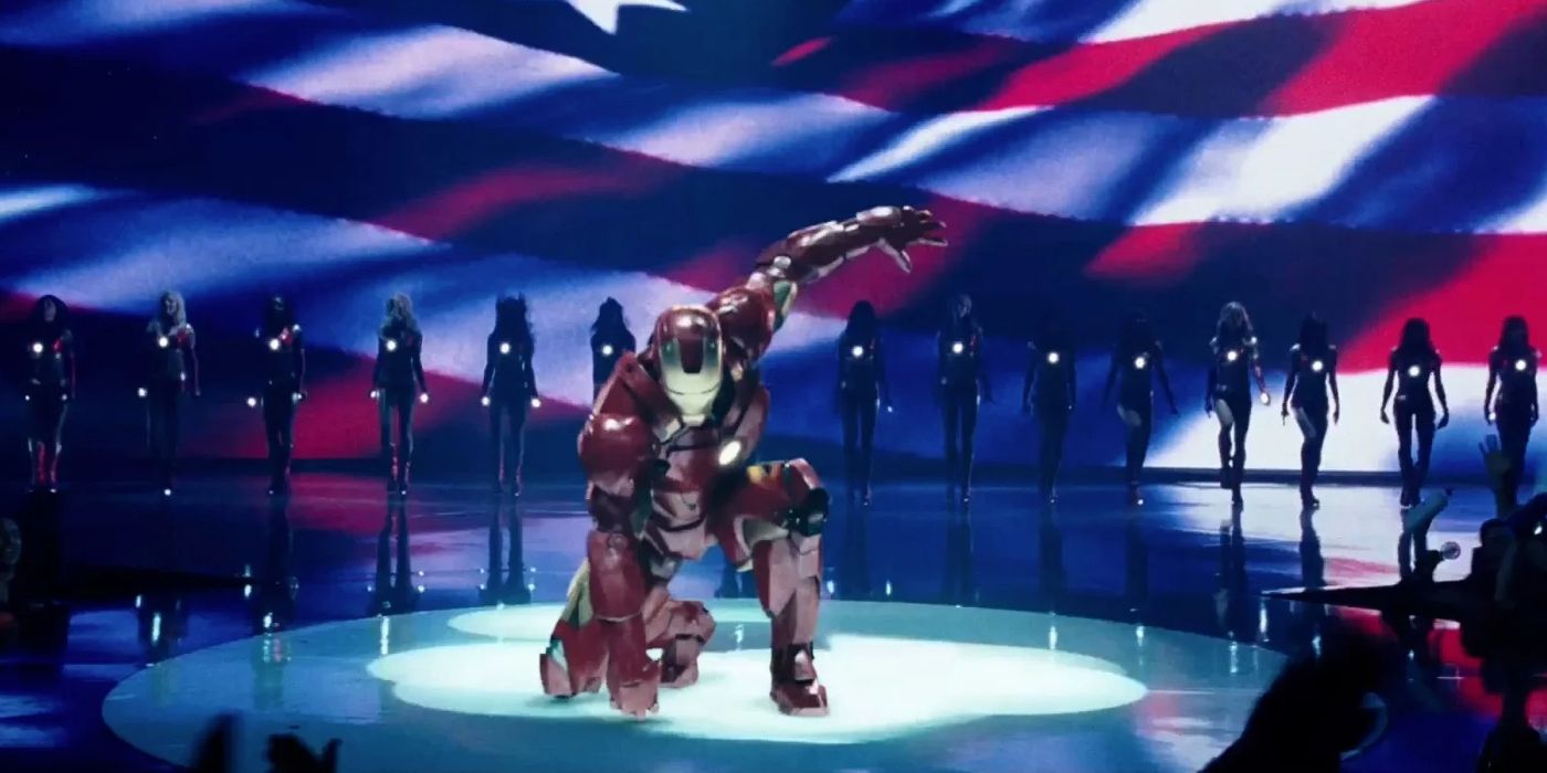 Iron Man arriving at the Stark Expo in Iron Man 2