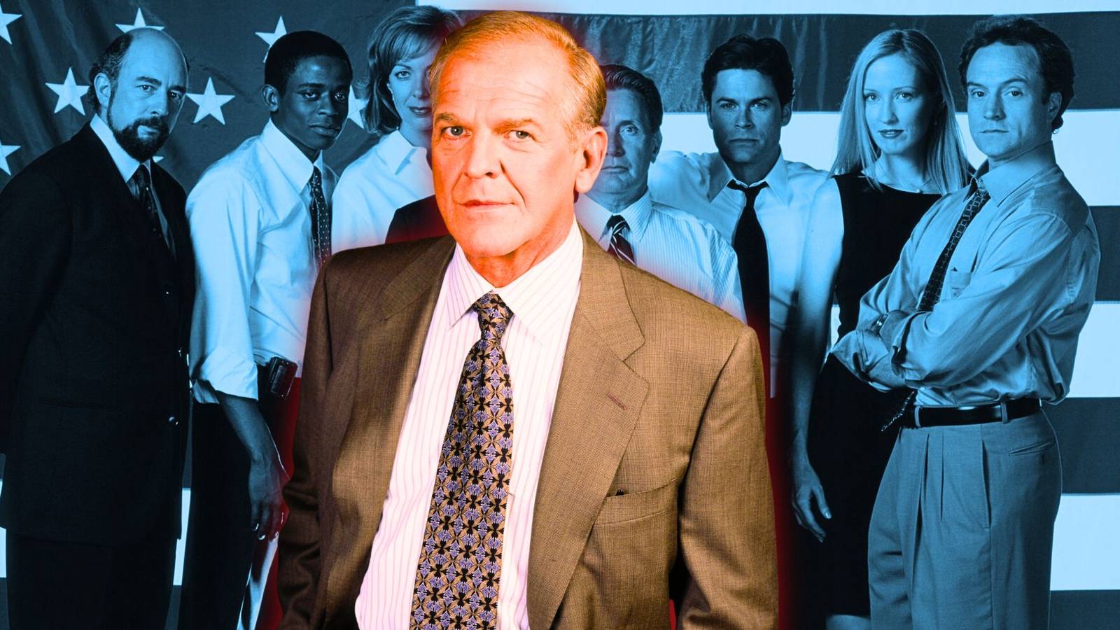 John Spencer as Leo McGarry with West Wing cast background