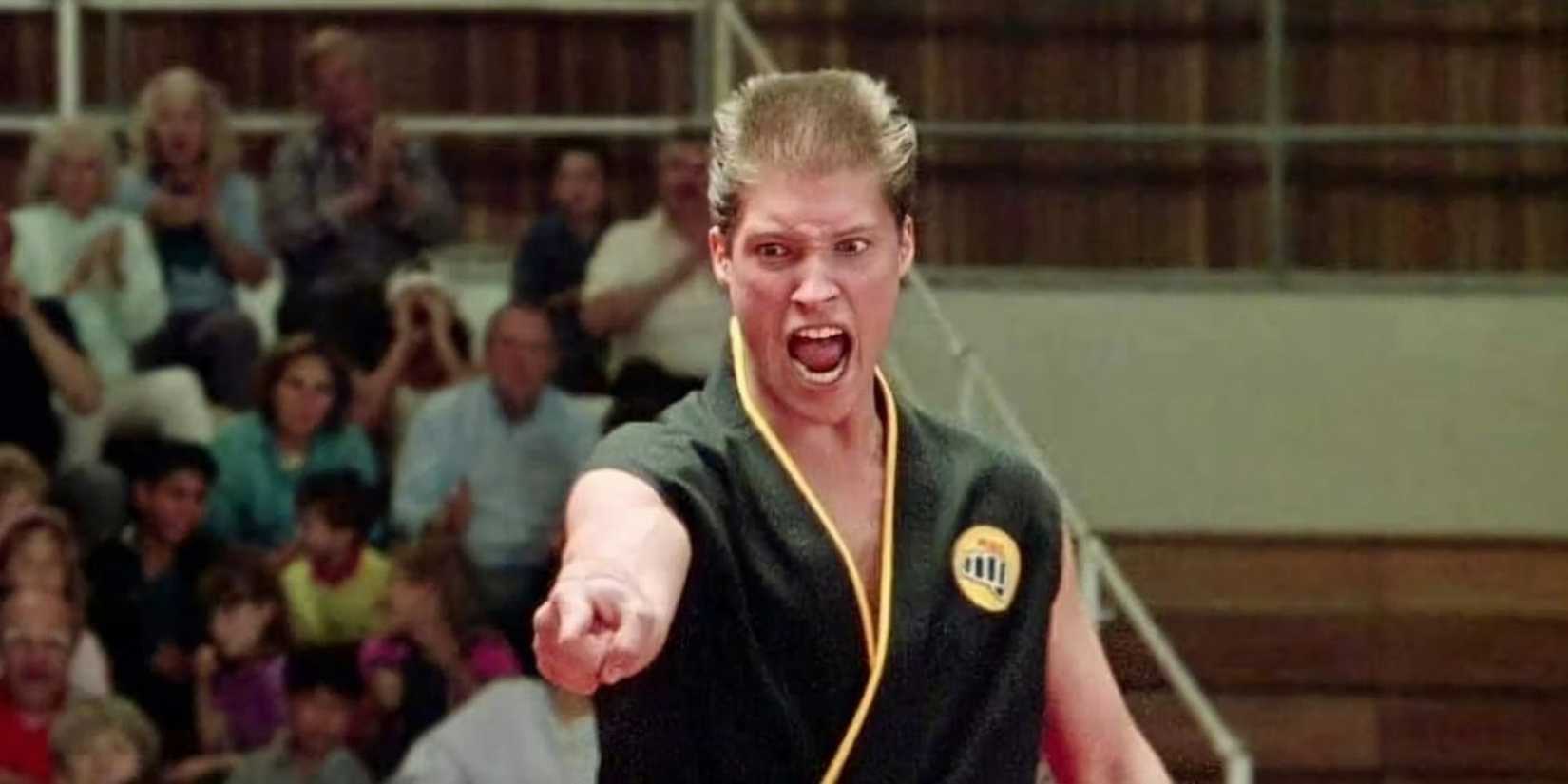 Mike Barnes yelling and pointing in Karate Kid Part 3.