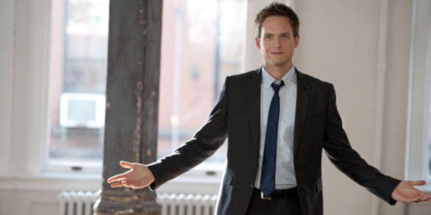 Mike Ross arms wide open in Suits.