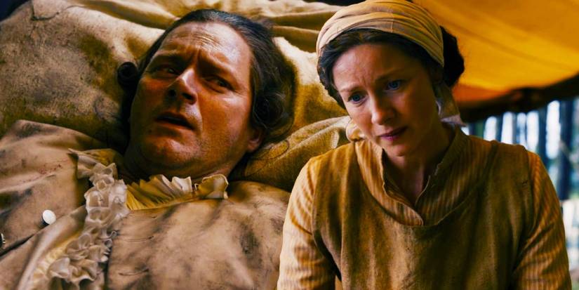 Rod Hallett as Major General Benedict Arnold and Caitríona Balfe as Claire Fraser in Outlander season 7 episode 8