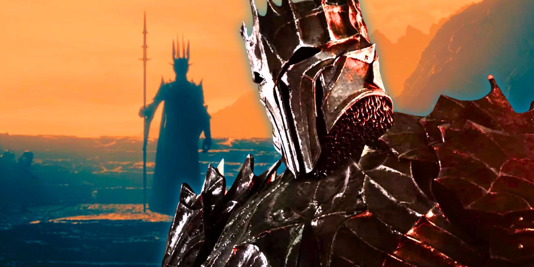 Sauron wears black armor in The Lord of the Rings: The Fellowship of the Ring