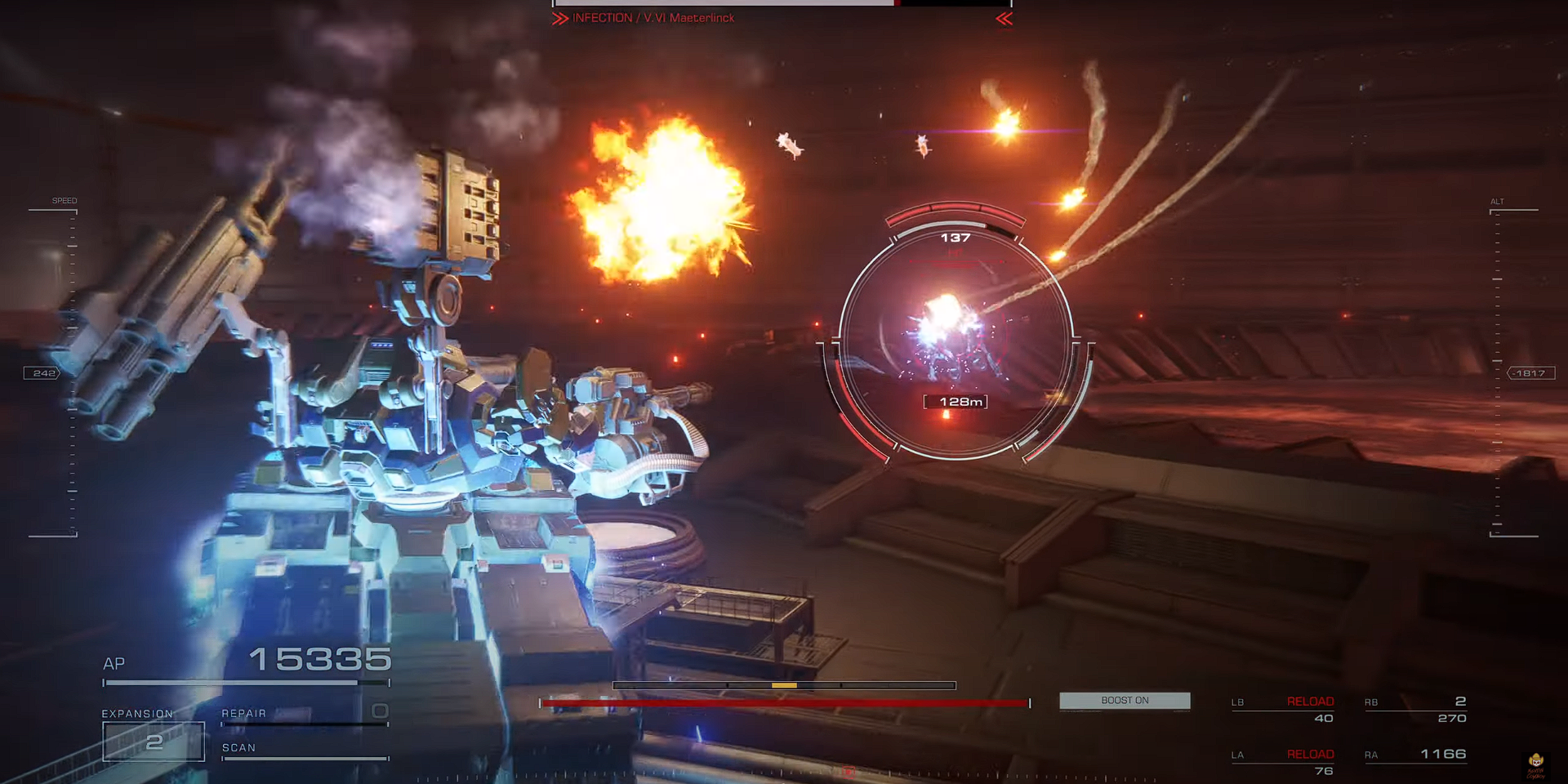 Un mech combatte contro nemici in Armored Core VI.