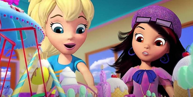 Two characters look at ice cream on the animated Polly Pocket show