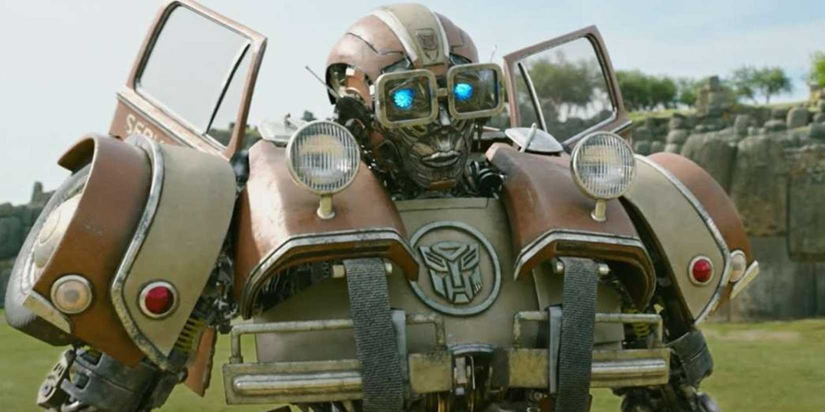 Wheeljack in a field in Transformers Rise of the Beasts