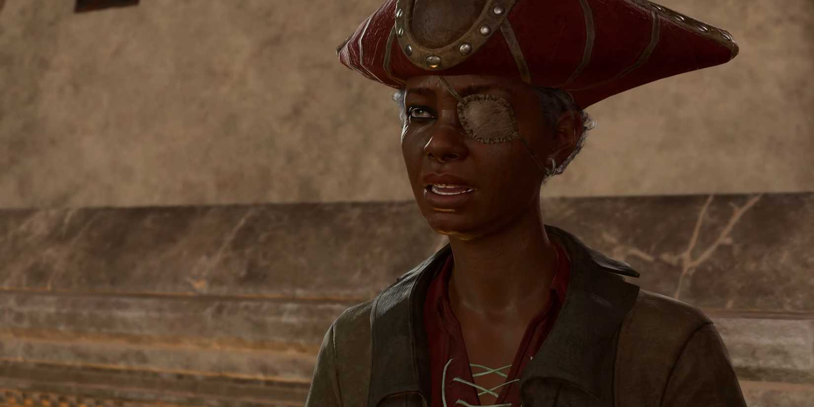 Captain Grisly, a character in a tricorn hat, in Baldur's Gate 3.