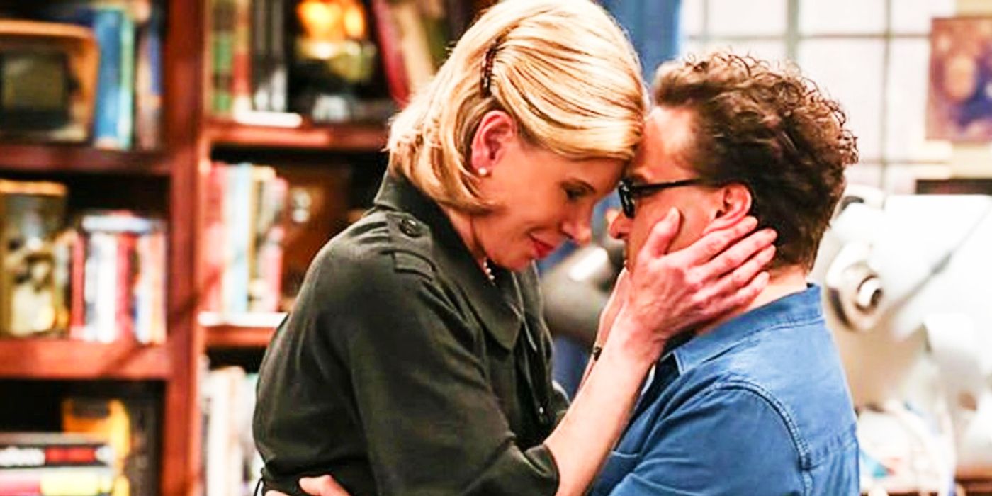 Beverly hugging Leonard in The Big Bang Theory